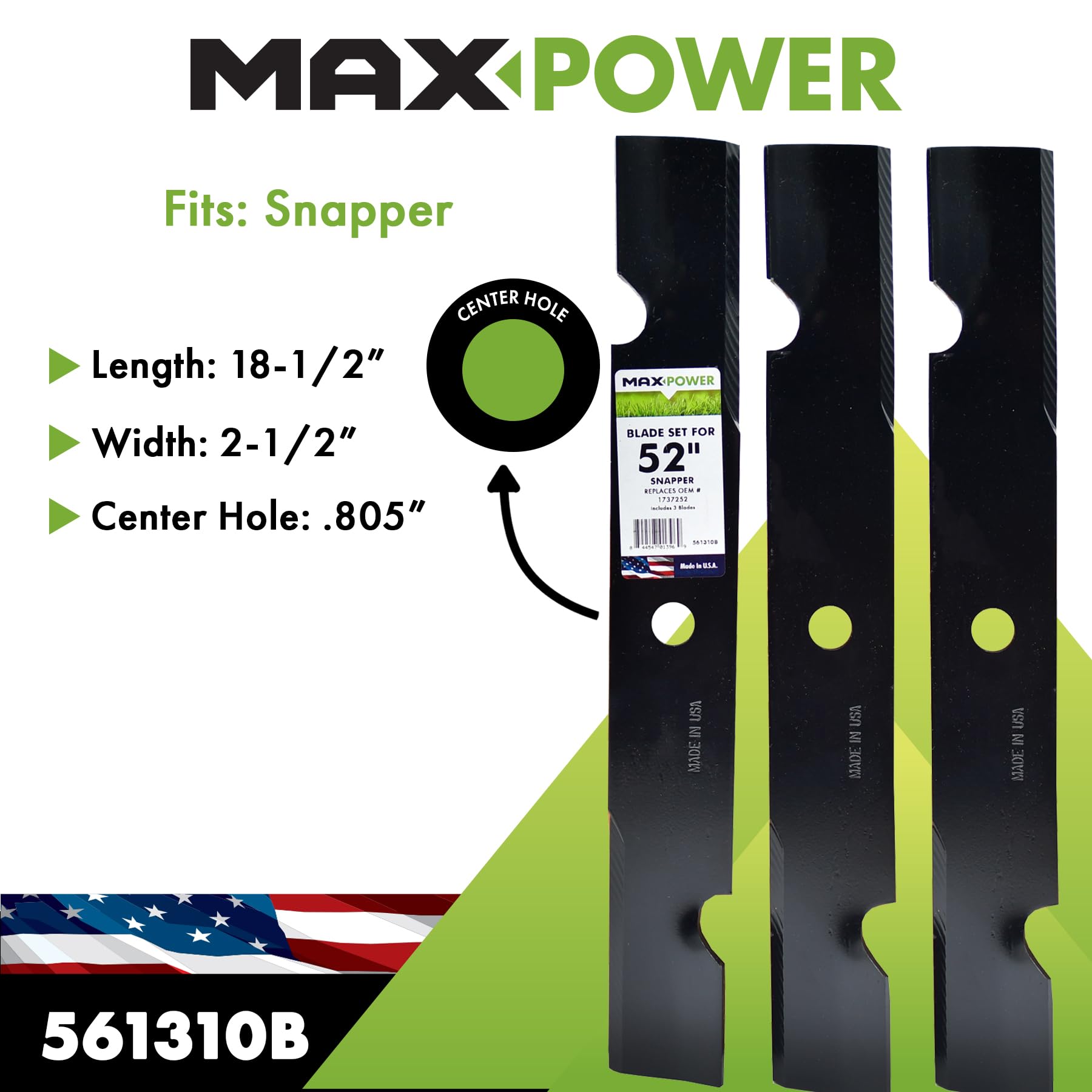 チャート　2/5P Amazon.com : MaxPower 561310B 3 Blade Set for Many 52 in. Snapper